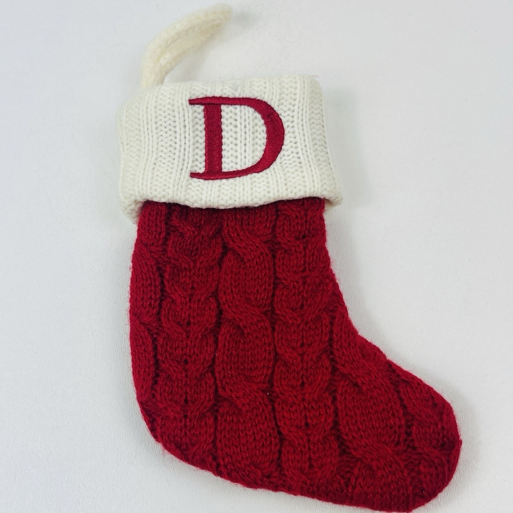 St. Nicholas Square Cable Knit Monogram "D" Mini Initial 8" Christmas Stocking